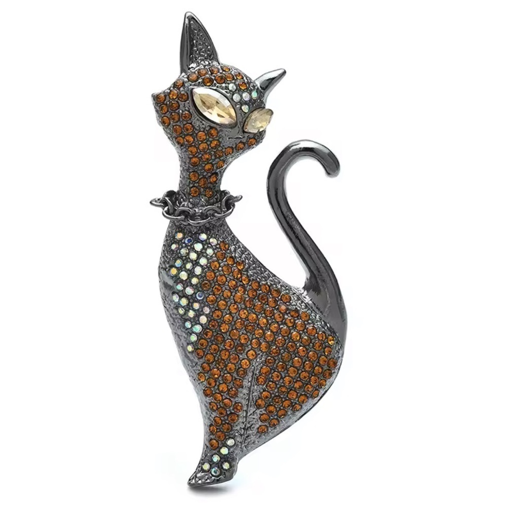 Betsey Johnson Elegant Black Gold Cat Brooch